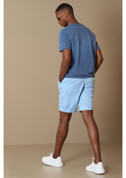 Zegler Spor Erkek Chino Şort Slim Fit Mavi