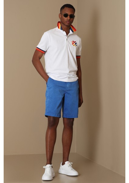 Zegler Spor Erkek Chino Şort Slim Fit Mavi