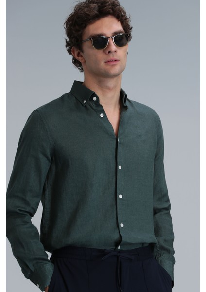 Pitaya Erkek Keten Gömlek Comfort Fit Siyah indirimleri