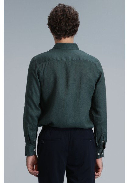 Pitaya Erkek Keten Gömlek Comfort Fit Siyah