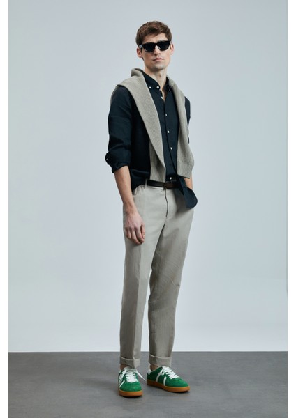 Pitaya Erkek Keten Gömlek Comfort Fit Siyah