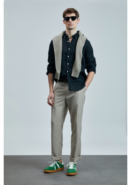 Pitaya Erkek Keten Gömlek Comfort Fit Siyah indirimleri