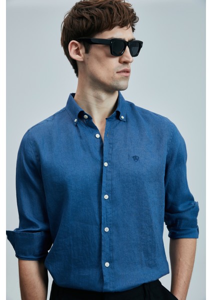 Pitaya Erkek Keten Gömlek Comfort Fit Siyah modelleri