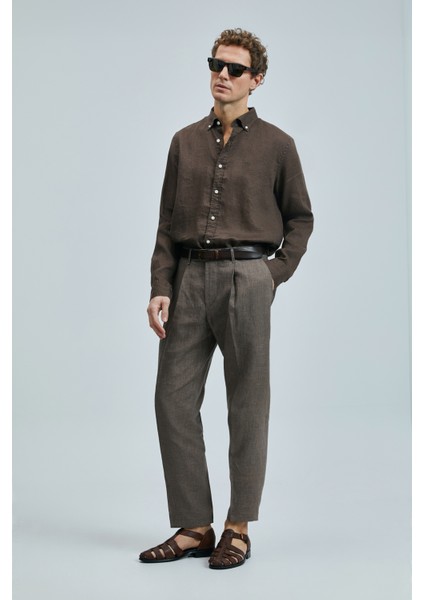 Pitaya Erkek Keten Gömlek Comfort Fit Siyah modelleri
