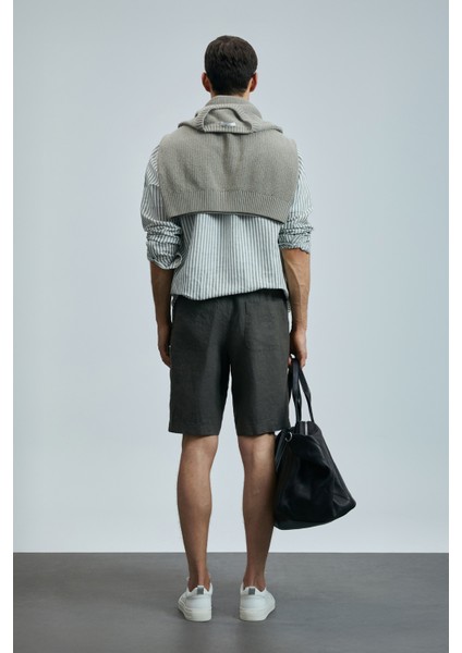Peler Spor Erkek Chino Şort Slim Fit Siyah