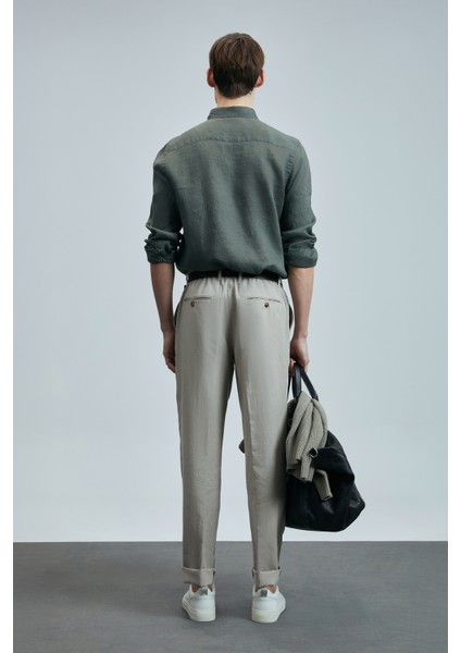 Pitaya Erkek Keten Gömlek Comfort Fit Siyah