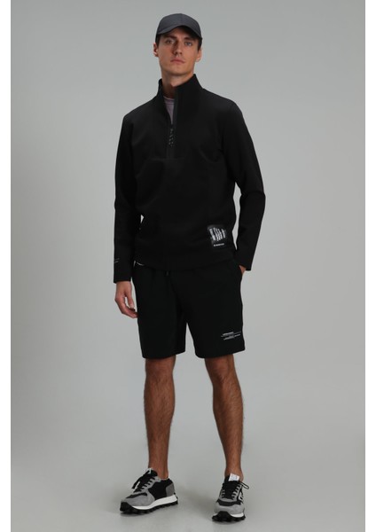 Arka Erkek Şort Eşofman Siyah