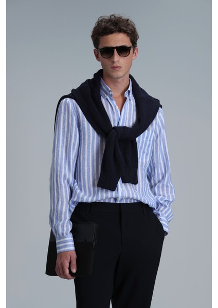 London Erkek Keten Gömlek Regular Fit Mavi