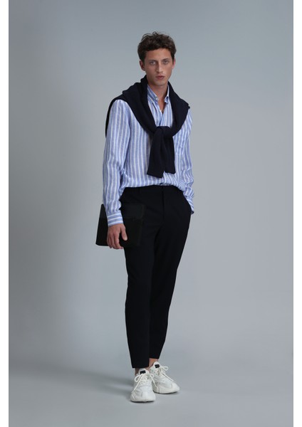 London Erkek Keten Gömlek Regular Fit Mavi fiyatları