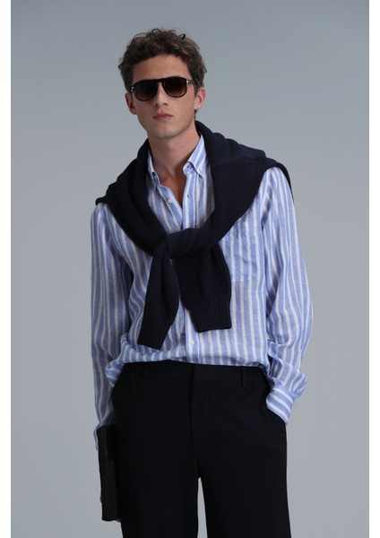 London Erkek Keten Gömlek Regular Fit Mavi modelleri