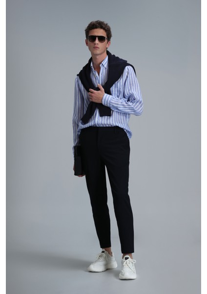 London Erkek Keten Gömlek Regular Fit Mavi fırsatları