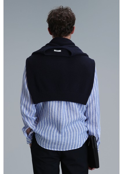 London Erkek Keten Gömlek Regular Fit Mavi