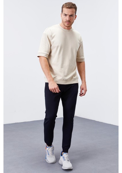 Lacivert Fermuar Cepli Dar Kalıp Jogger Erkek Eşofman Alt - 84343