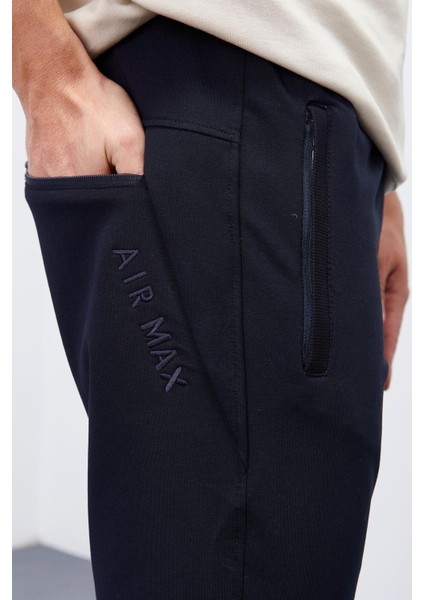 Lacivert Fermuar Cepli Dar Kalıp Jogger Erkek Eşofman Alt - 84343