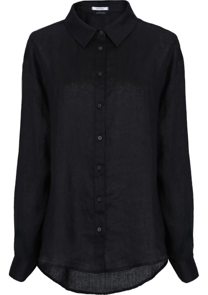 Barrı Kadın Keten Gömlek Siyah