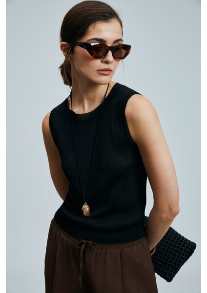 Emma Kadın Keten Karışımlı Kazak Siyah