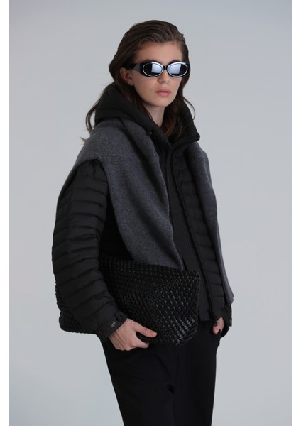Elen Kaz Tüyü Kadın Mont Siyah