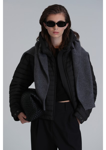 Elen Kaz Tüyü Kadın Mont Siyah fırsatları