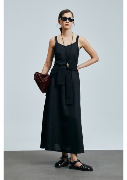 Selene Kadın Askılı Keten Elbise modelleri