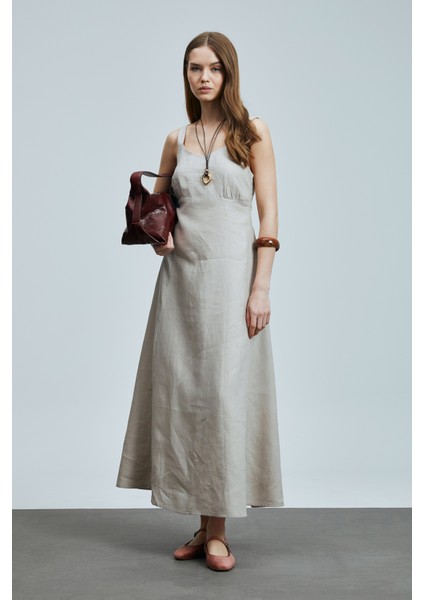 Selene Kadın Askılı Keten Elbise