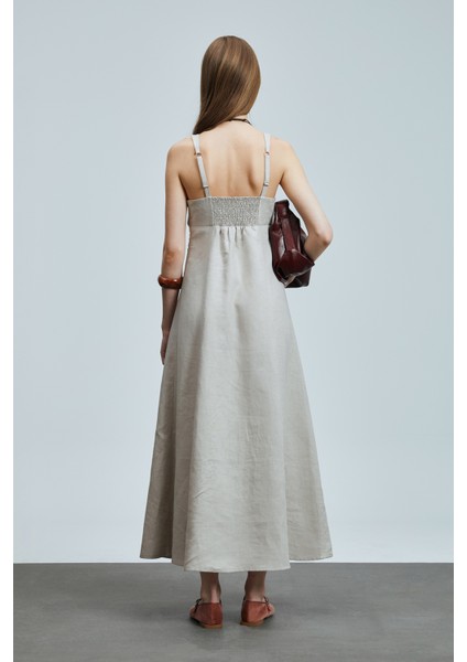 Selene Kadın Askılı Keten Elbise
