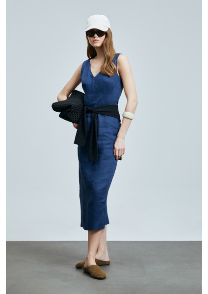 Honey Kadın Kolsuz Keten Elbise