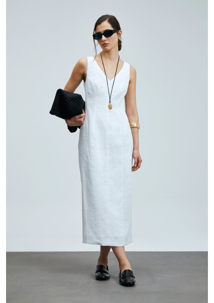 Honey Kadın Kolsuz Keten Elbise