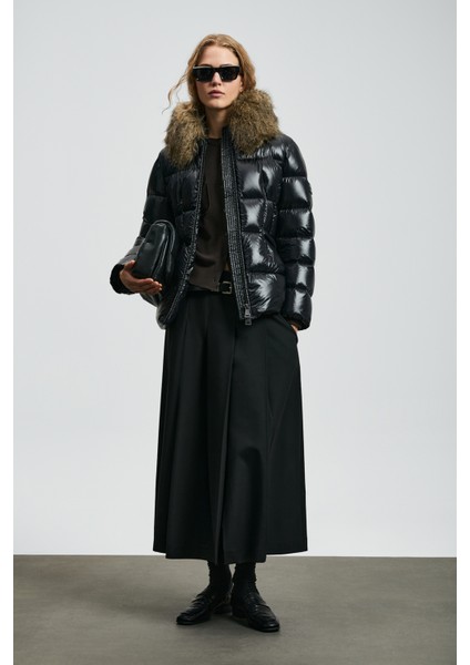 Klemantın Kaz Tüyü Kadın Mont Siyah modelleri