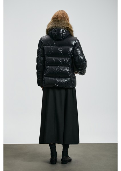 Klemantın Kaz Tüyü Kadın Mont Siyah