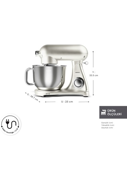 Powercast Chef Döküm Stand Mikser Cream Mutfak Şefi 1800W 6,2 Lt fiyatları