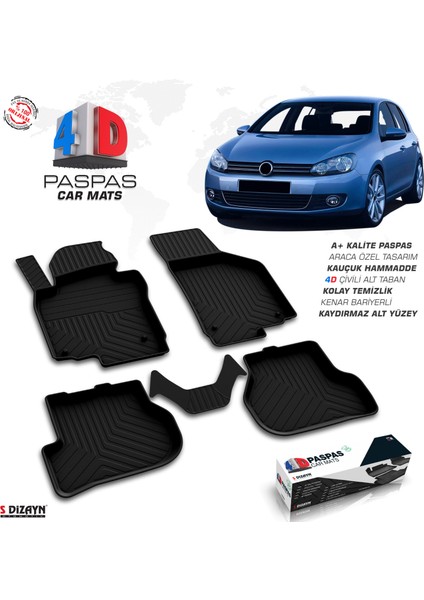 VW Golf 6 4D Havuzlu Paspas 2010-2013 A+Kalite