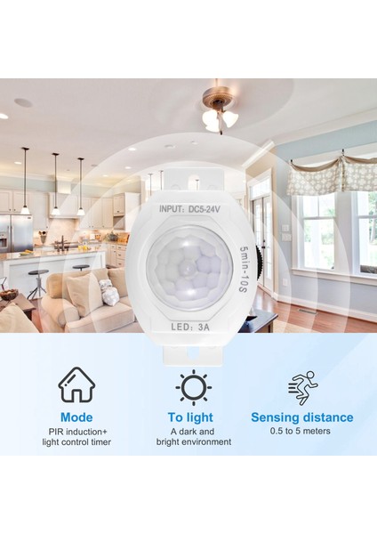 Pır Kızılötesi Hareket Sensörü Dedektörü DC5-24V Otomatik Açma Kapama Zamanlayıcı Anahtarı Ev LED Işık Gövdesi Pır Hareket Sensörü Lambası (Beyaz) (Yurt Dışından) indirimleri