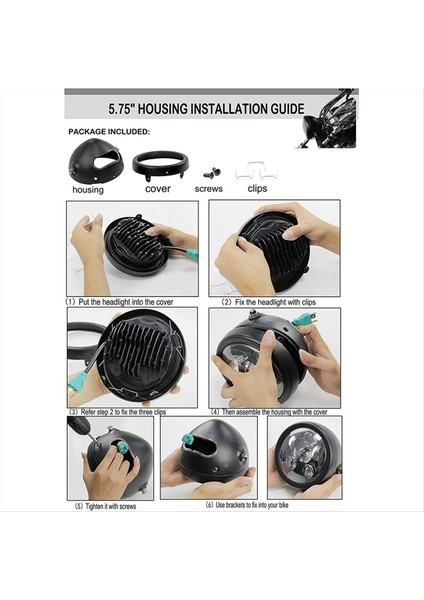 5-3/4 Inç 5,75 Inç Motosiklet Far Muhafaza Kovası Motosiklet Aksesuarları Için Siyah (Yurt Dışından) modelleri