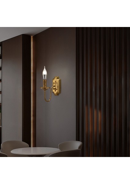 3W Vintage Şamdan Duvar Apliği E14 Taban Metal Duvar Lambası Bronz (Yurt Dışından) modelleri