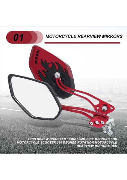 Motosiklet Scooter Için 2 Adet Vida Çapı 10MM / 8mm Yan Aynalar 360 Derece Dönebilen Motosiklet Dikiz Aynaları Kırmızı (Yurt Dışından) fırsatları