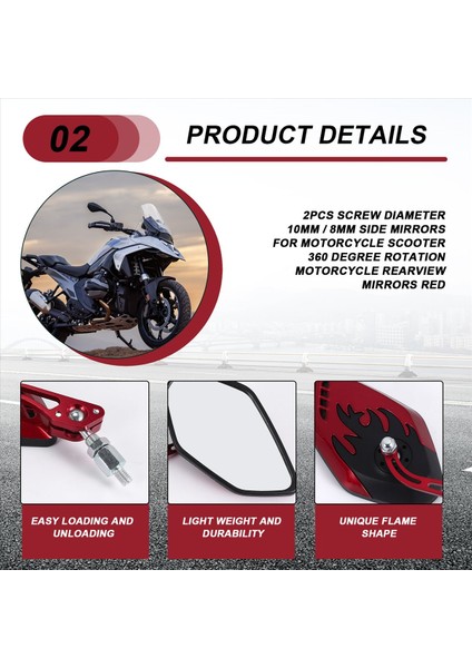 Motosiklet Scooter Için 2 Adet Vida Çapı 10MM / 8mm Yan Aynalar 360 Derece Dönebilen Motosiklet Dikiz Aynaları Kırmızı (Yurt Dışından) indirimleri