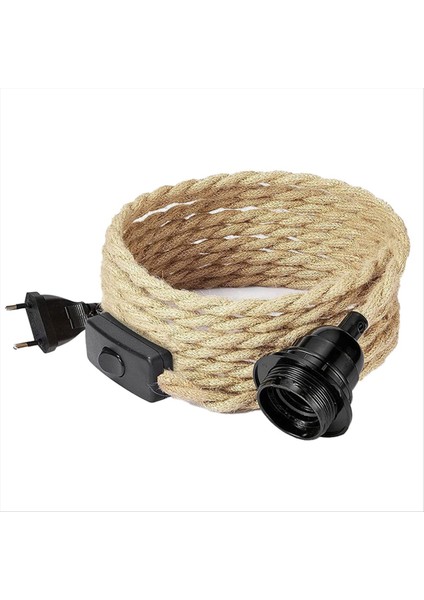 Retro Halat Avize Kablosu, Kordon Anahtarı Fişli Masa Lambası Aksesuarları (Ampul Olmadan) Ab Fişi (Yurt Dışından)