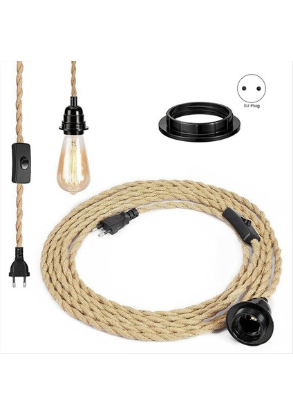 Retro Halat Avize Kablosu, Kordon Anahtarı Fişli Masa Lambası Aksesuarları (Ampul Olmadan) Ab Fişi (Yurt Dışından) fiyatları