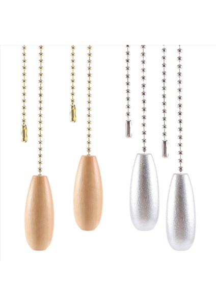 4 Parça Tavan Fan Zinciri, Tavan Işık Lambası Fan Zinciri (Gümüş ve Ahşap Rengi) Için Ahşap Çekme Zinciri Uzatma Zinciri Çeker (Yurt Dışından)