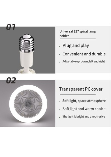 Uzaktan Kumanda ve Işık Lambası Fanı E27 Dönüştürücü Tabanı Akıllı Sessiz Tavan Fanları, 2 Adet Tavan Fanlar (Yurt Dışından)