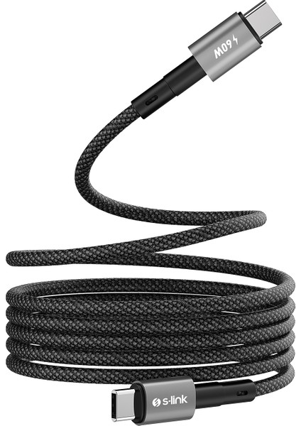 Armor Mcc-01 60W 1m Type-C To Type-C Pd Örgülü Metal Başlıklı Siyah Hızlı Şarj Kablosu