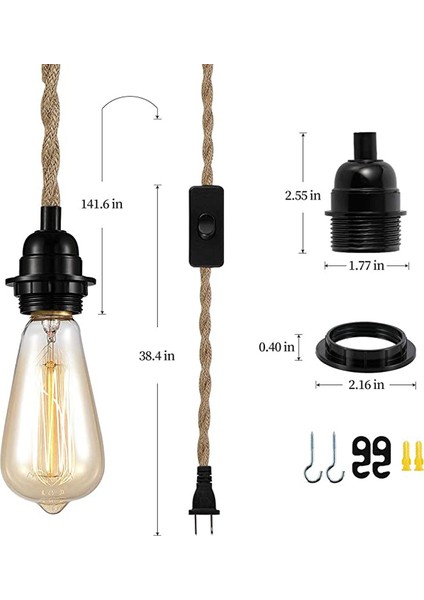 Kolye Işık Kablosu, Switch Flug ile Asma Işık Kiti, 15FT Jüt Halat Asma Lamba, Endüstriyel Kolye Işık Set-Abd Fiş (Yurt Dışından) fiyatları