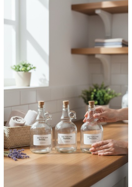 Renkli ve Siyah 1000ML Mantar Kapaklı Temizleme Şişesi