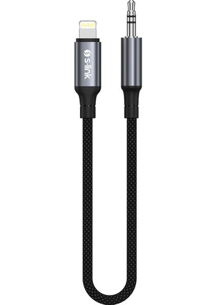 Armor Ml-01 1.2m Lightning To M Aux Örgülü Metal Başlıklı Siyah Ses Kablosu