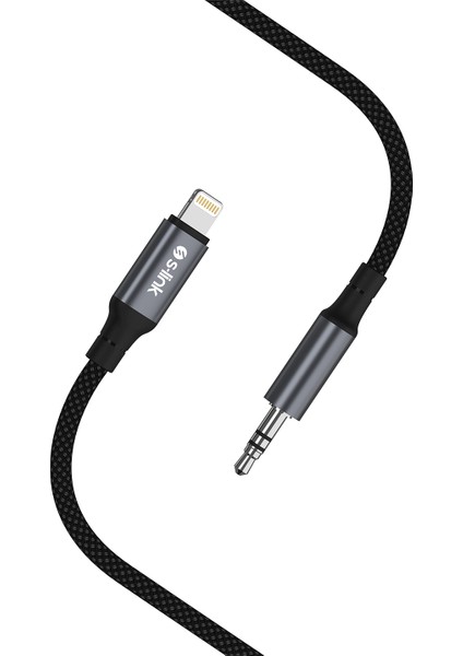 Armor Ml-01 1.2m Lightning To M Aux Örgülü Metal Başlıklı Siyah Ses Kablosu