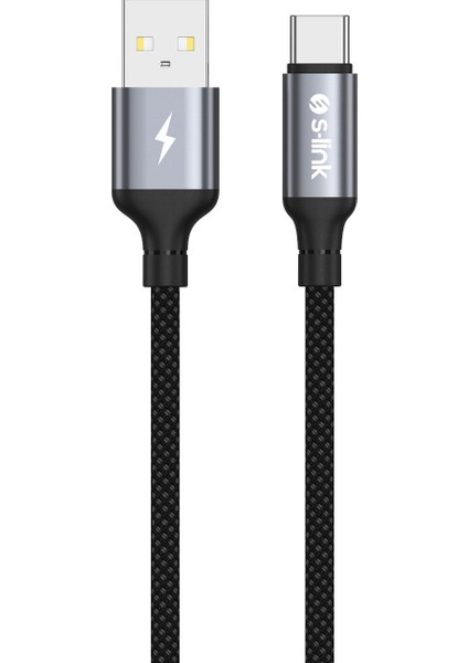 Armor Uc-01 12W 1.2m USB To Type-C Pd Örgülü Metal Başlıklı Siyah Hızlı Şarj Kablosu