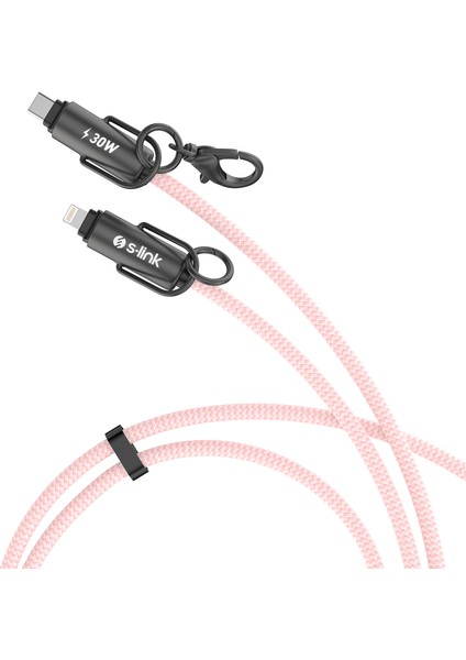 Armor Boyun Askılı Al-01 30W 1.2m Type-C To Lightning Pd Örgülü Metal Başlıklı Pembe Hızlı Şa