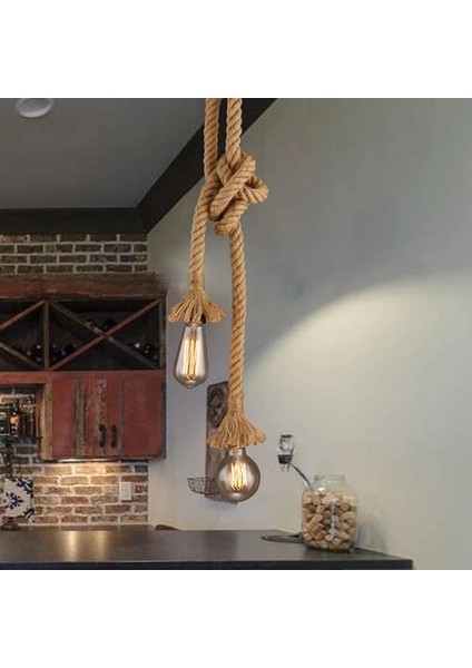 Retro Jüt Ip Kolye Işıkları Endüstriyel Çatı Katı Vintage Uzun Tek Kafa Rattan Asılı Lamba LED AMPULLER-100CM (Yurt Dışından) indirimleri