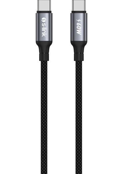 Armor Cc-01 60W 1.2m Type-C To Type-C Pd Örgülü Metal Başlıklı Siyah Hızlı Şarj Kablosu