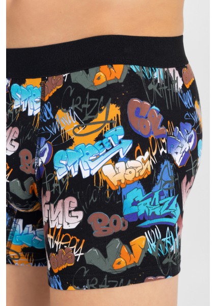 Erkek Desenli Likralı Pamuklu Desenli Boxer 1420 Siyah fırsatları